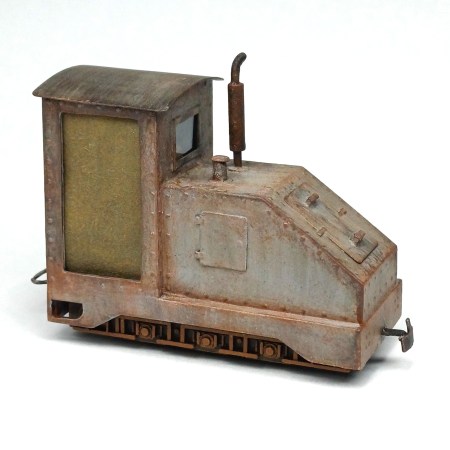 Completed weathered model railway locomotive