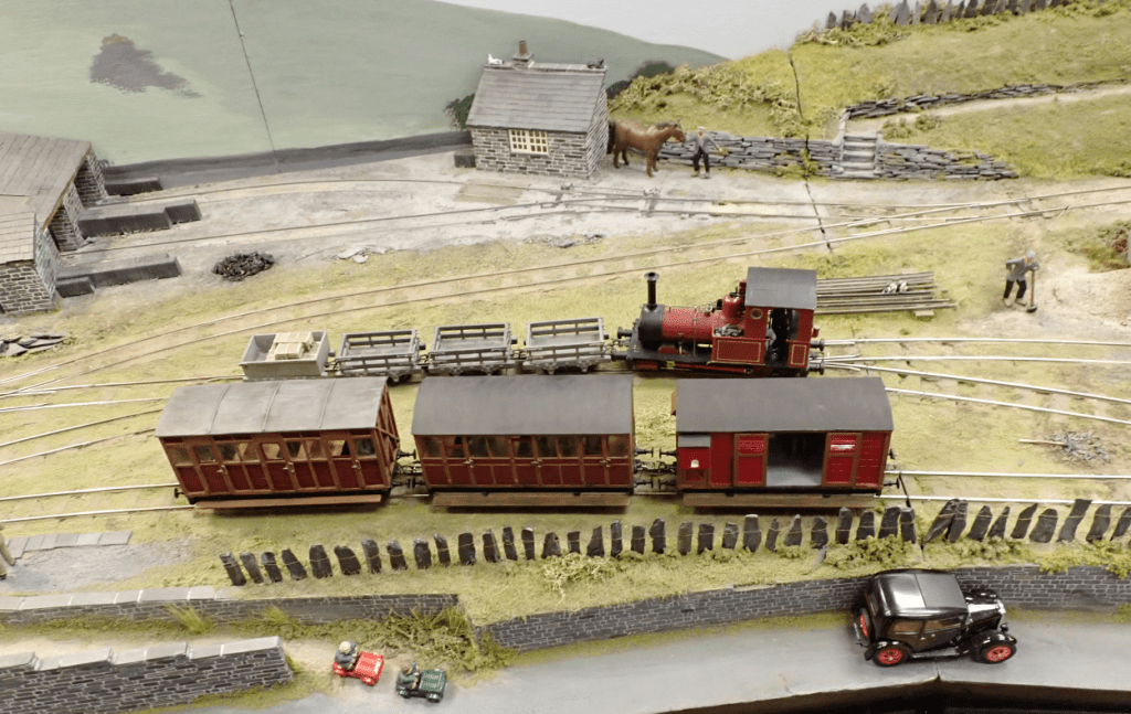 Melinau'r Abaty model railway layout in 0-16.5, inspired by the Corris and Talyllyn Railways.