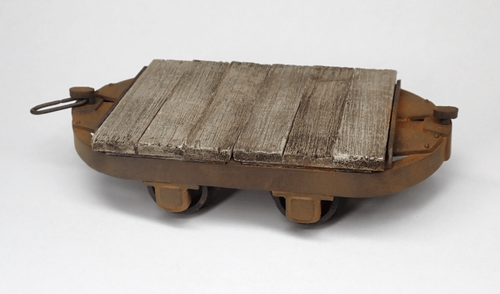 Completed 16mm narrow gauge model railway flat wagon on a Hudson chassis