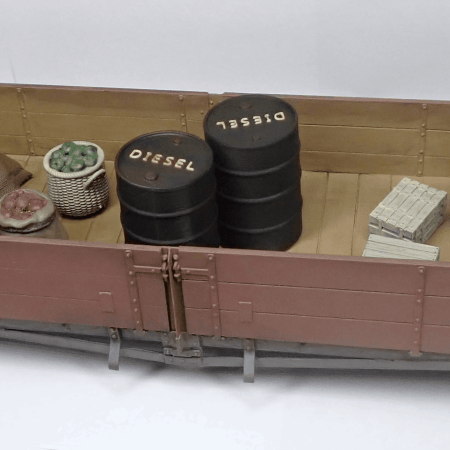 The completed conversion of a 16mm scale Slaters WDLR D Type bogie wagon.